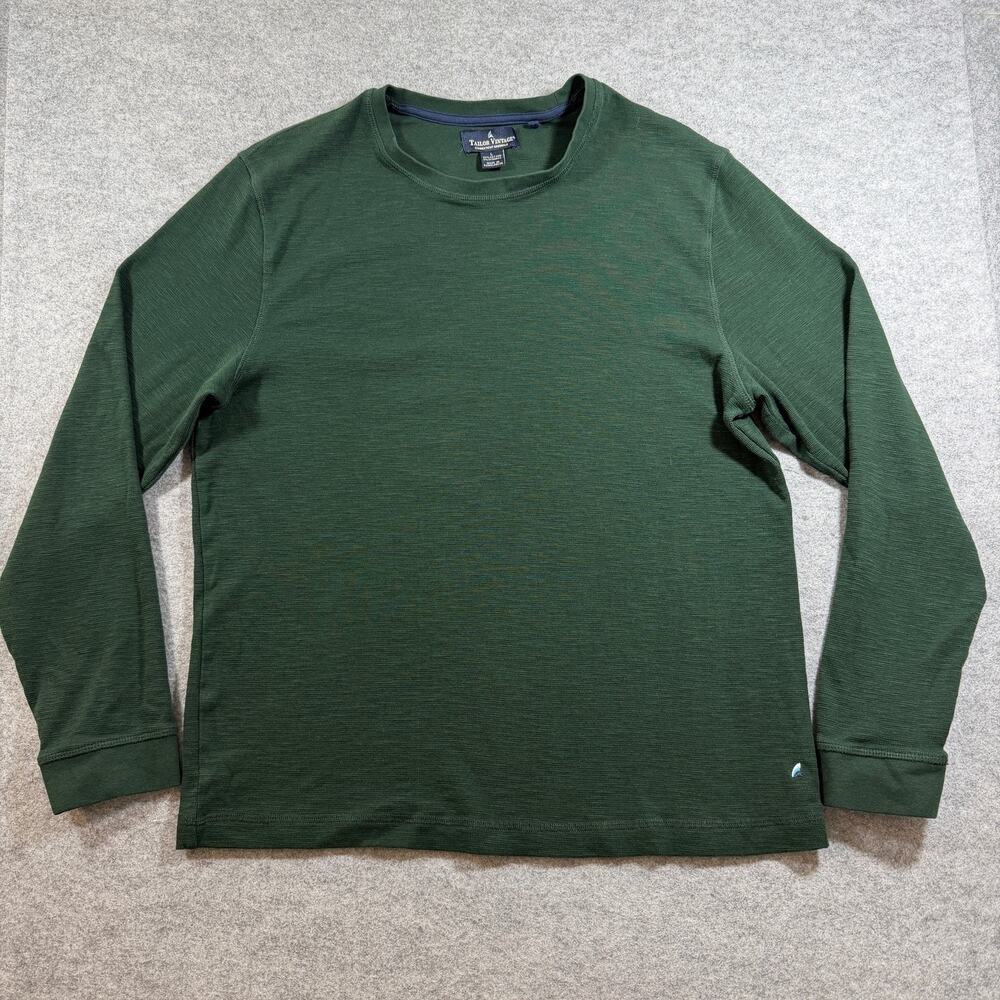 Tailor Vintage Shirt Mens L Green Textured Slub Knit Cotton Long Sleeve Stretch